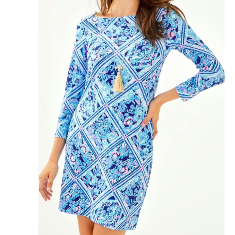 Lilly Pulitzer UPF 50+ Sophie Dress Zanzibar Blue Meet Me On The Dock